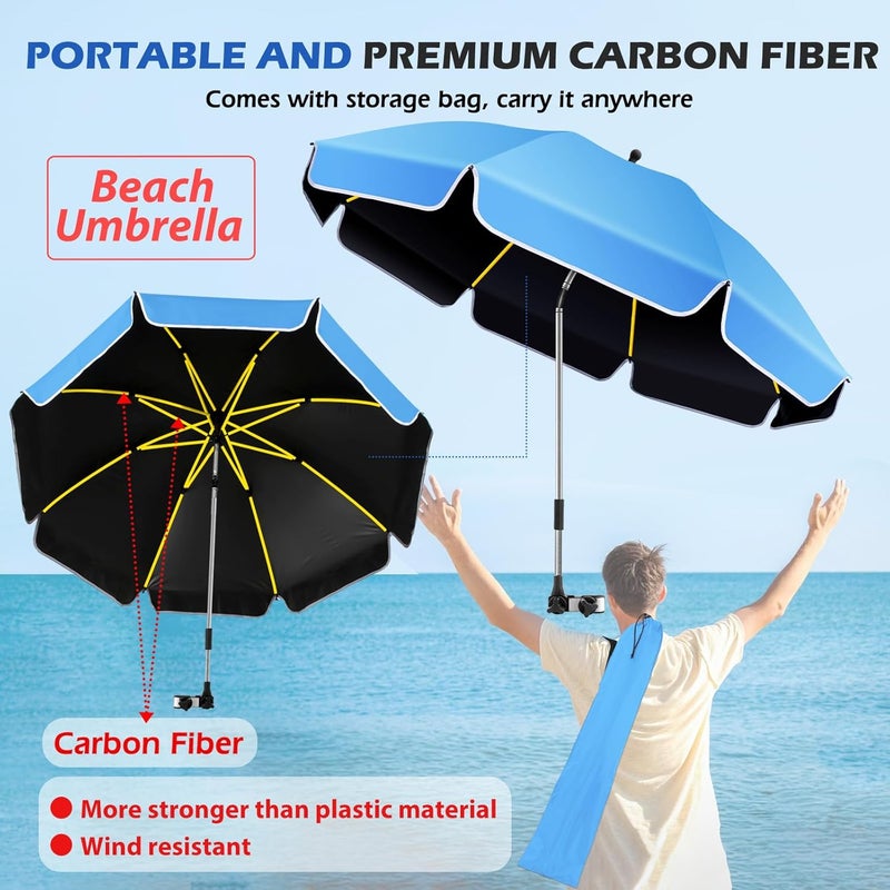 QTREE intelligence Umbrella 360°Adjustable Protection Stroller, 48.8" beach chair umbrella with clamp, high UV protection. 3 Adjustable areas 180°+360° for fishing, golf, beach, camping (chair not included) - Image 3